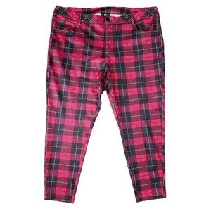 Women’s Red Black Plaid Pants Slim Fit Tapered Leg Preppy Schoolcore Sz XL NEW